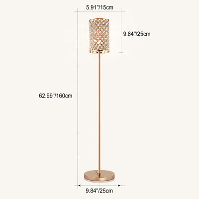 Lampe de sol moderne de luxe en fer avec cylindre en cristal à 1 lumière pour le salon 