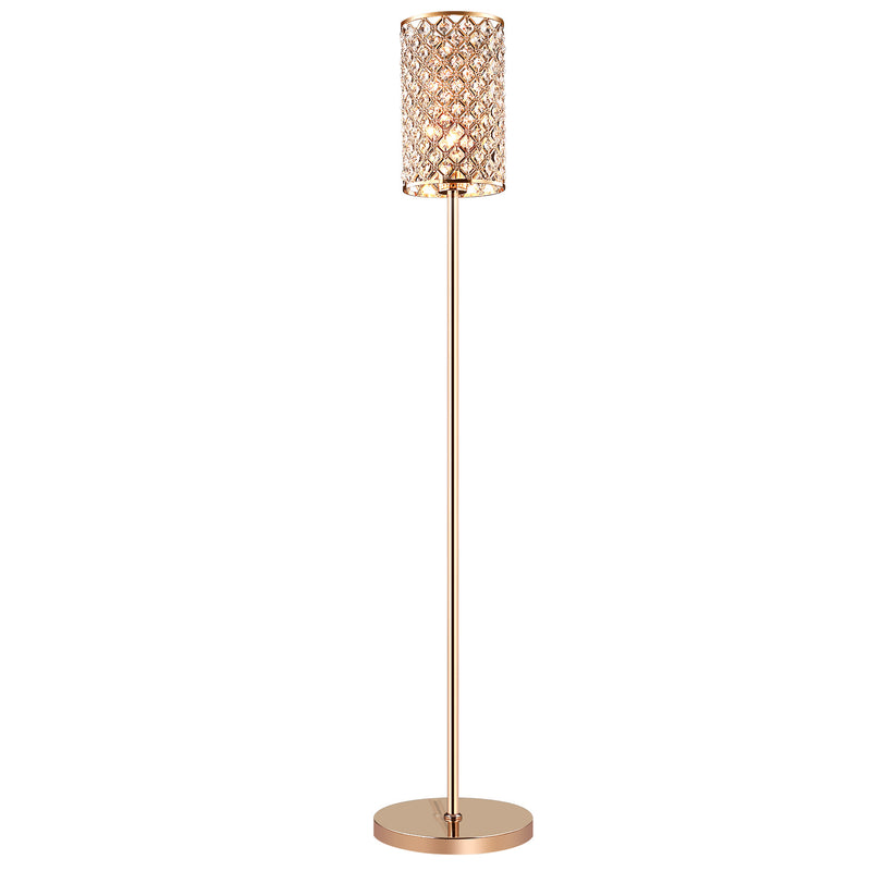 Lampe de sol moderne de luxe en fer avec cylindre en cristal à 1 lumière pour le salon 