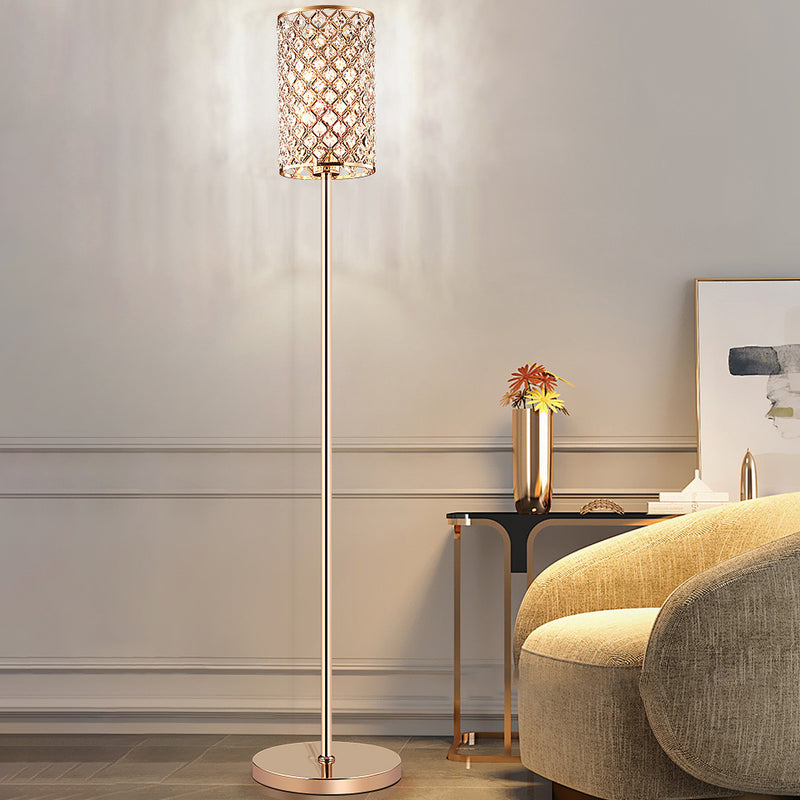 Lampe de sol moderne de luxe en fer avec cylindre en cristal à 1 lumière pour le salon 