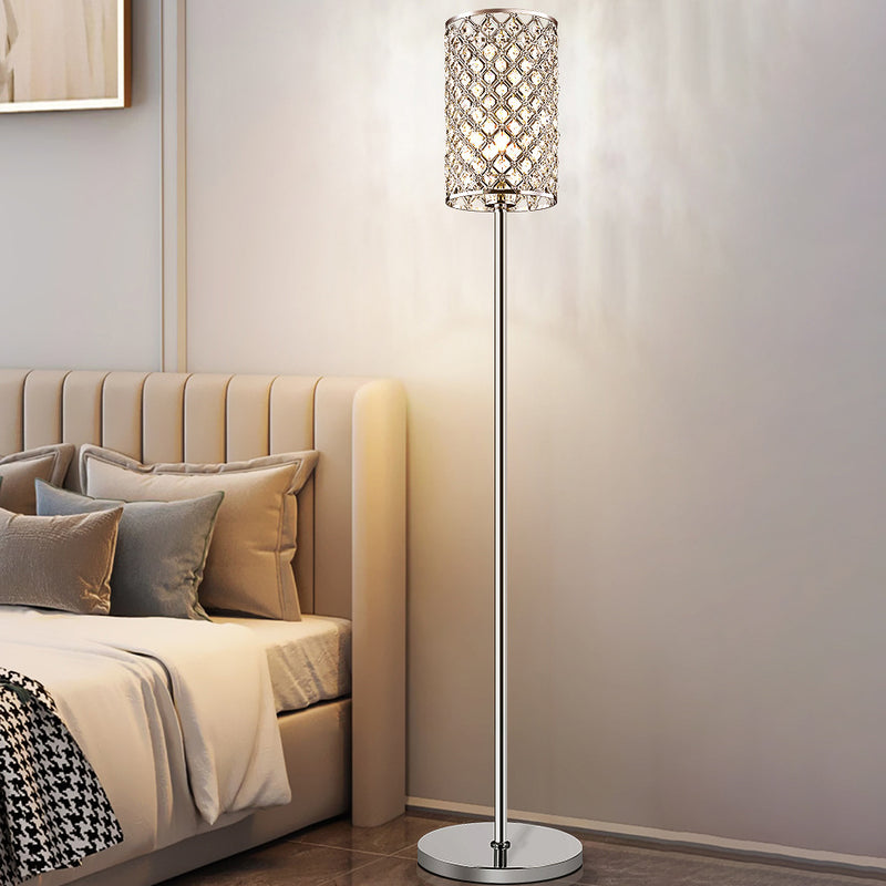 Lampe de sol moderne de luxe en fer avec cylindre en cristal à 1 lumière pour le salon 