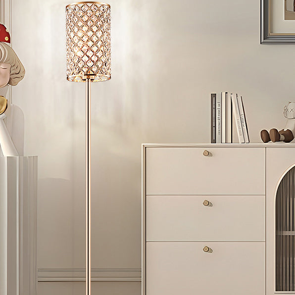 Lampe de sol moderne de luxe en fer avec cylindre en cristal à 1 lumière pour le salon 