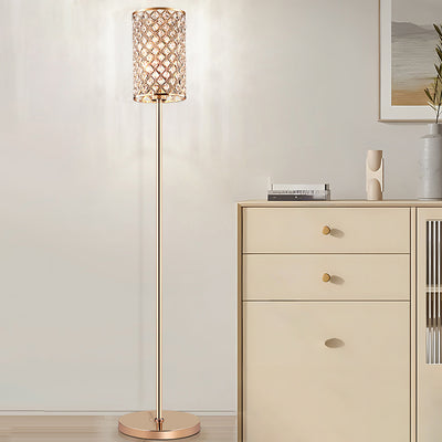 Lampe de sol moderne de luxe en fer avec cylindre en cristal à 1 lumière pour le salon 