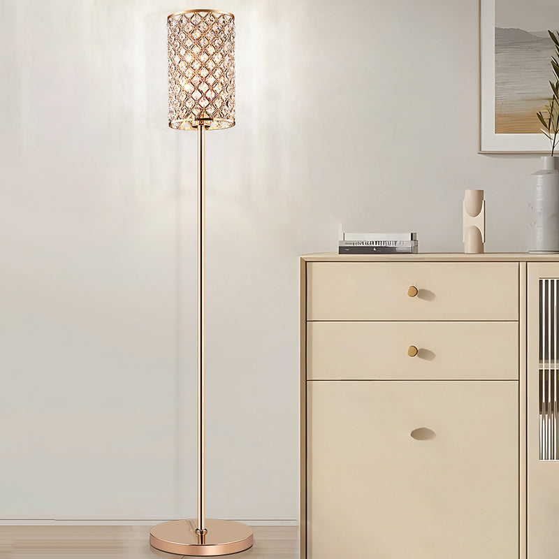 Lampe de sol moderne de luxe en fer avec cylindre en cristal à 1 lumière pour le salon 