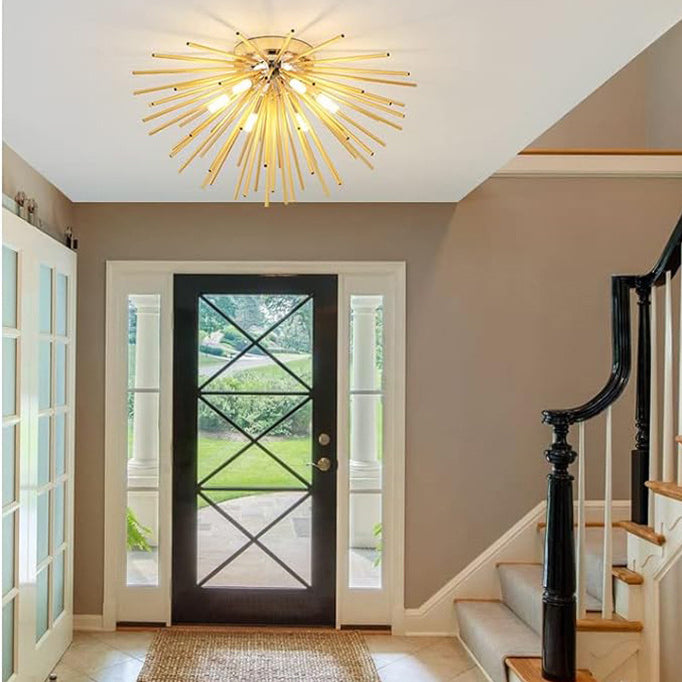 Zeitgenössische nordische Edelstahl-Hardware-Feuerwerkslinien 6-Licht Halbeinbau-Deckenleuchte für das Wohnzimmer 