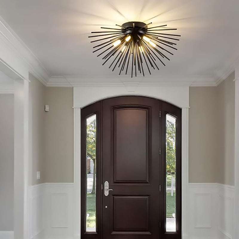 Zeitgenössische nordische Edelstahl-Hardware-Feuerwerkslinien 6-Licht Halbeinbau-Deckenleuchte für das Wohnzimmer 