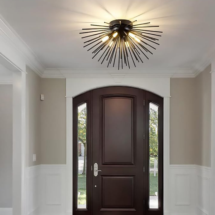 Zeitgenössische nordische Edelstahl-Hardware-Feuerwerkslinien 6-Licht Halbeinbau-Deckenleuchte für das Wohnzimmer 