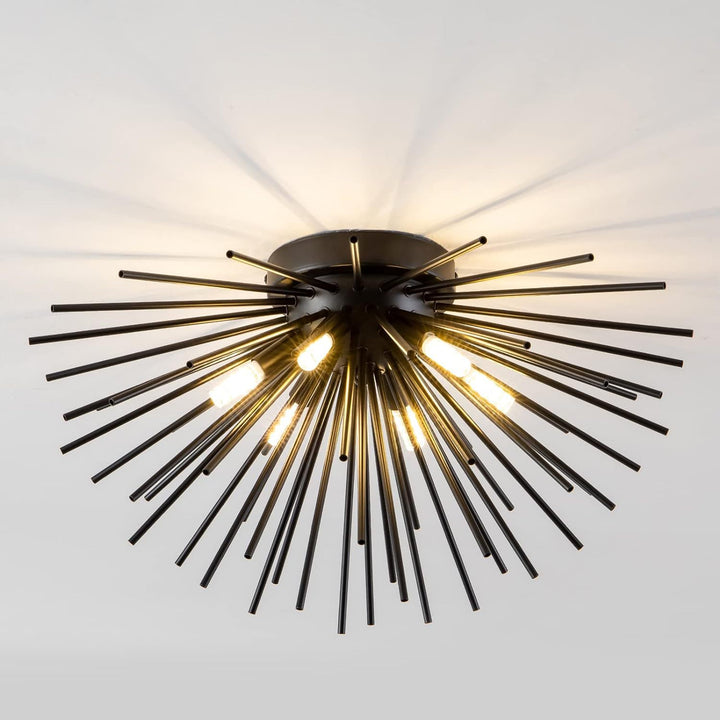 Zeitgenössische nordische Edelstahl-Hardware-Feuerwerkslinien 6-Licht Halbeinbau-Deckenleuchte für das Wohnzimmer 