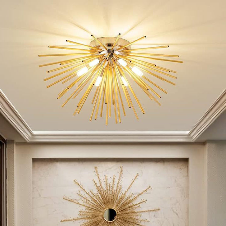 Zeitgenössische nordische Edelstahl-Hardware-Feuerwerkslinien 6-Licht Halbeinbau-Deckenleuchte für das Wohnzimmer 
