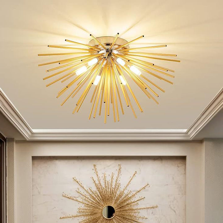 Zeitgenössische nordische Edelstahl-Hardware-Feuerwerkslinien 6-Licht Halbeinbau-Deckenleuchte für das Wohnzimmer 