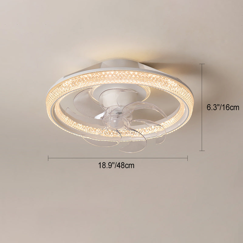Ventilateur de plafond à LED semi-encastré rond en fer acrylique PE de simplicité moderne pour chambre 