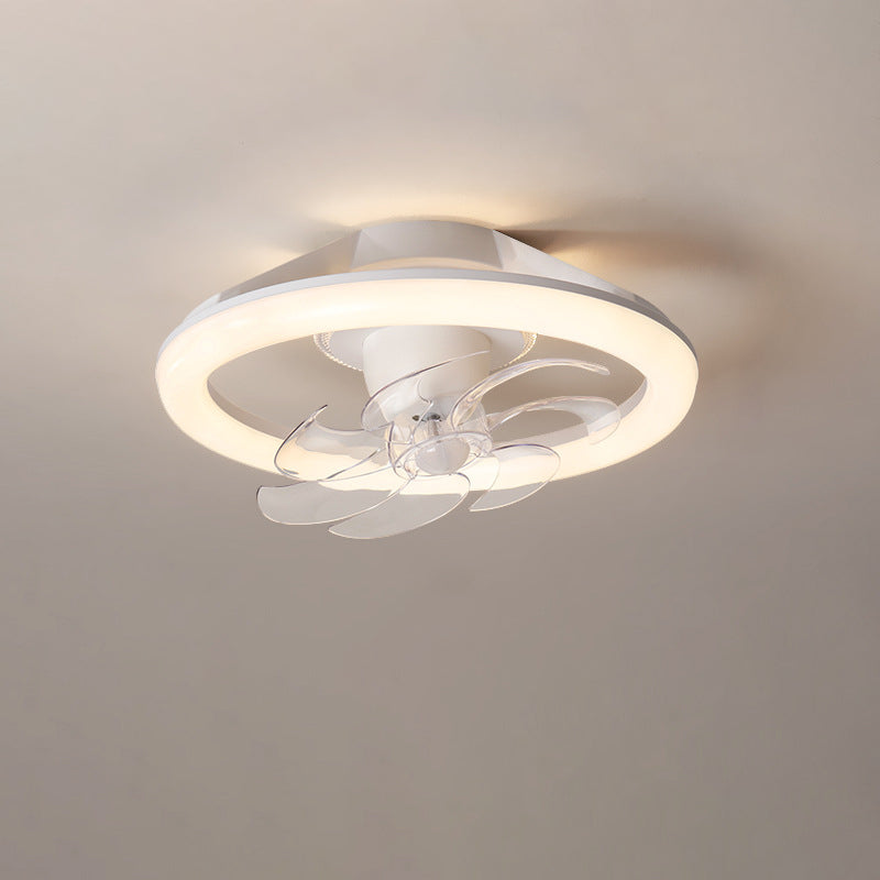 Ventilateur de plafond à LED semi-encastré rond en fer acrylique PE de simplicité moderne pour chambre 