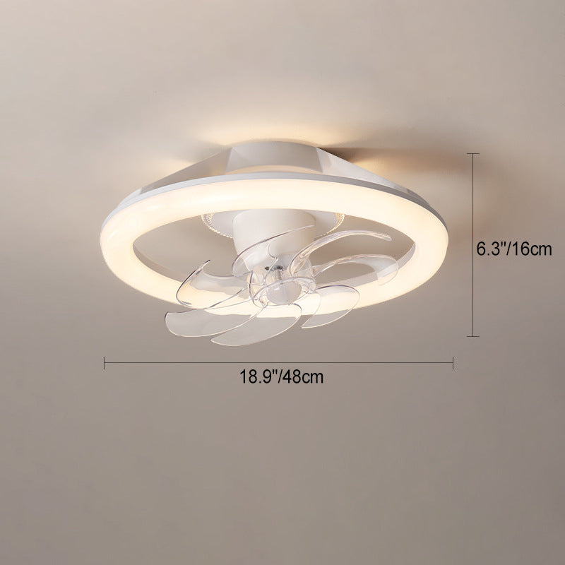 Ventilateur de plafond à LED semi-encastré rond en fer acrylique PE de simplicité moderne pour chambre 