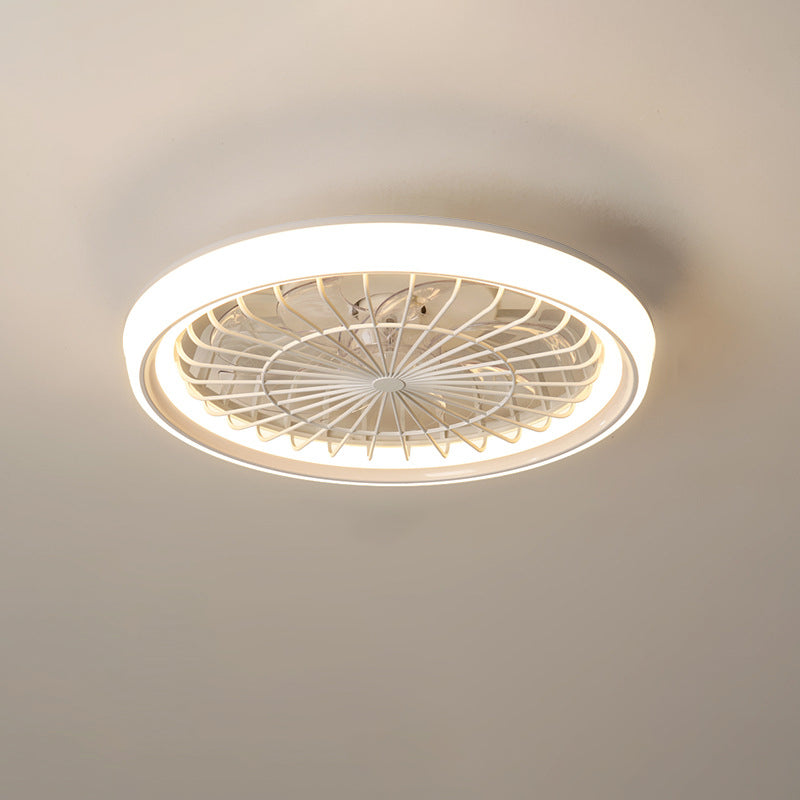 Ventilateur de plafond à LED semi-encastré rond en fer acrylique PE de simplicité moderne pour chambre 
