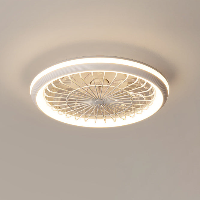 Ventilateur de plafond à LED semi-encastré rond en fer acrylique PE de simplicité moderne pour chambre 