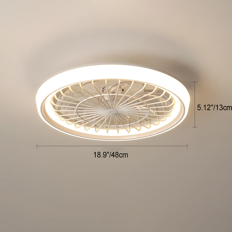 Ventilateur de plafond à LED semi-encastré rond en fer acrylique PE de simplicité moderne pour chambre 