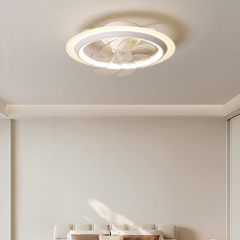 Ventilateur de plafond à LED semi-encastré rond en fer acrylique PE de simplicité moderne pour chambre 