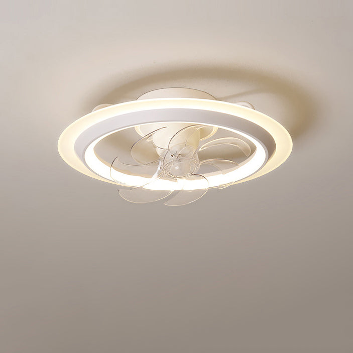 Ventilateur de plafond à LED semi-encastré rond en fer acrylique PE de simplicité moderne pour chambre 