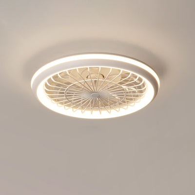 Ventilateur de plafond à LED semi-encastré rond en fer acrylique PE de simplicité moderne pour chambre 