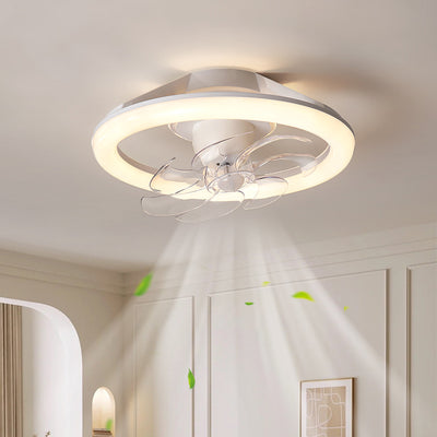 Ventilateur de plafond à LED semi-encastré rond en fer acrylique PE de simplicité moderne pour chambre 