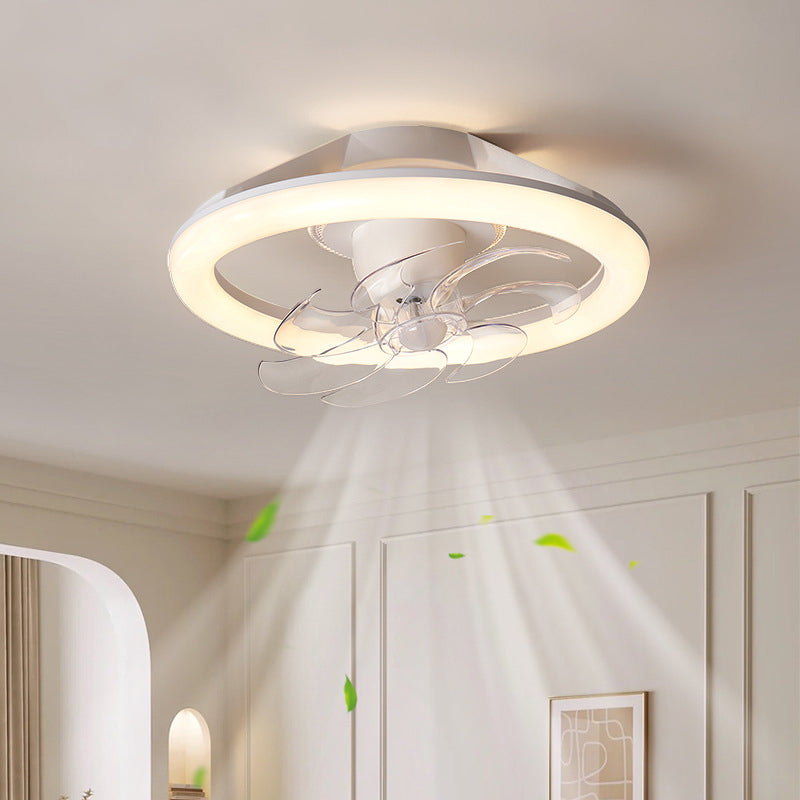 Ventilateur de plafond à LED semi-encastré rond en fer acrylique PE de simplicité moderne pour chambre 