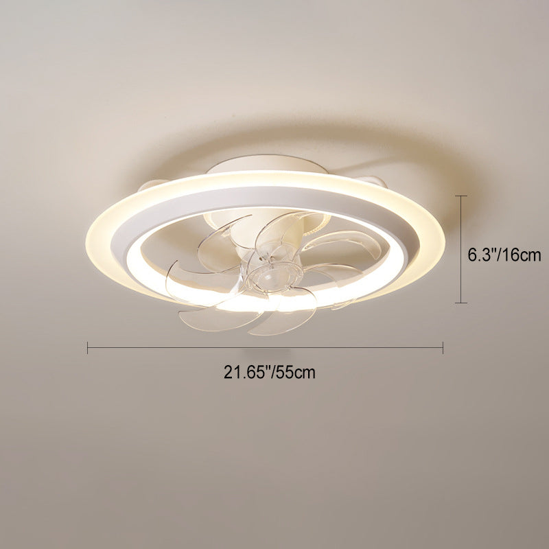 Ventilateur de plafond à LED semi-encastré rond en fer acrylique PE de simplicité moderne pour chambre 