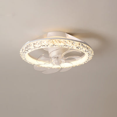 Ventilateur de plafond à LED semi-encastré rond en fer acrylique PE de simplicité moderne pour chambre 