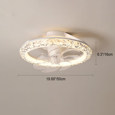 Ventilateur de plafond à LED semi-encastré rond en fer acrylique PE de simplicité moderne pour chambre 