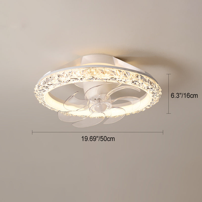 Ventilateur de plafond à LED semi-encastré rond en fer acrylique PE de simplicité moderne pour chambre 