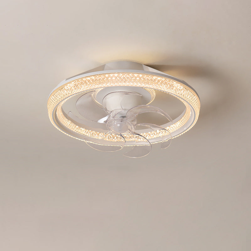 Ventilateur de plafond à LED semi-encastré rond en fer acrylique PE de simplicité moderne pour chambre 