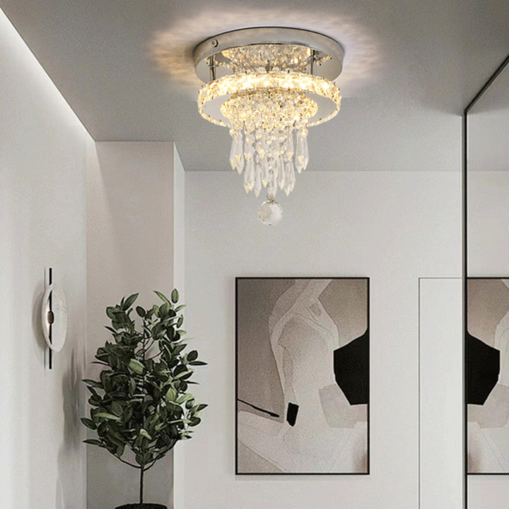 Lumière de Plafond Semi-Encastrée LED en Cristal Carré Rond en Acier Inoxydable Moderne de Luxe pour Couloir 