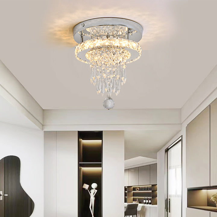 Lumière de Plafond Semi-Encastrée LED en Cristal Carré Rond en Acier Inoxydable Moderne de Luxe pour Couloir 