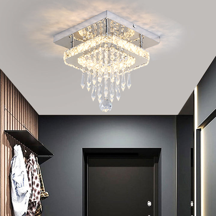 Lumière de Plafond Semi-Encastrée LED en Cristal Carré Rond en Acier Inoxydable Moderne de Luxe pour Couloir 