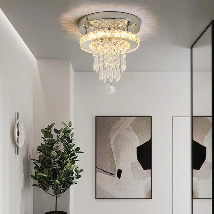 Luz de techo semiempotrada LED de lujo moderno de acero inoxidable con cuentas de cristal cuadradas y redondas para pasillo 