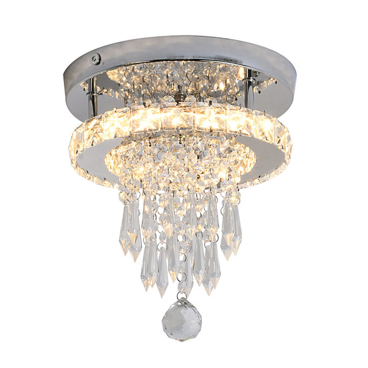 Luz de techo semiempotrada LED de lujo moderno de acero inoxidable con cuentas de cristal cuadradas y redondas para pasillo 