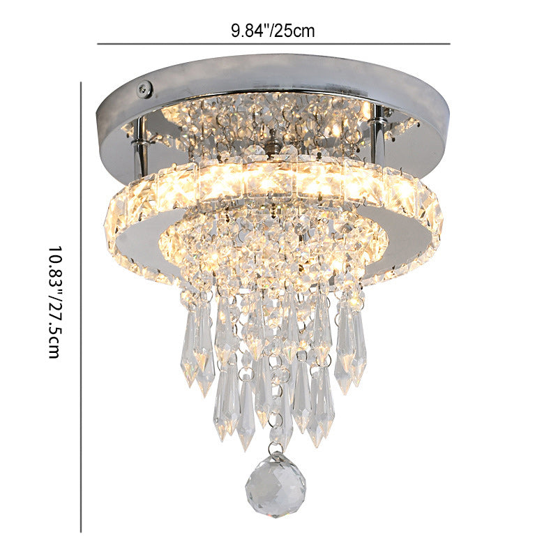 Luz de techo semiempotrada LED de lujo moderno de acero inoxidable con cuentas de cristal cuadradas y redondas para pasillo 