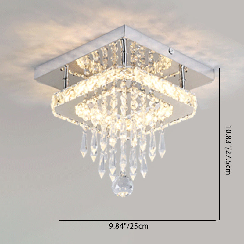 Luz de techo semiempotrada LED de lujo moderno de acero inoxidable con cuentas de cristal cuadradas y redondas para pasillo 