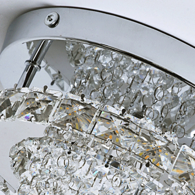 Luz de techo semiempotrada LED de lujo moderno de acero inoxidable con cuentas de cristal cuadradas y redondas para pasillo 