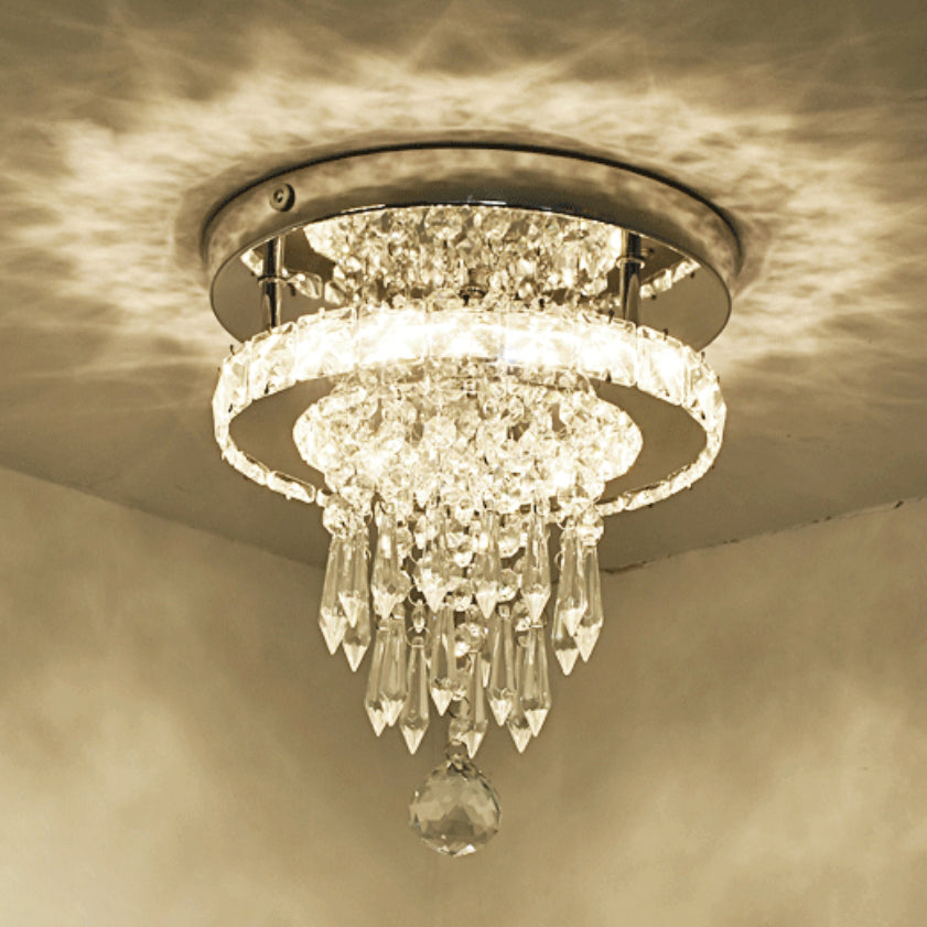 Luz de techo semiempotrada LED de lujo moderno de acero inoxidable con cuentas de cristal cuadradas y redondas para pasillo 