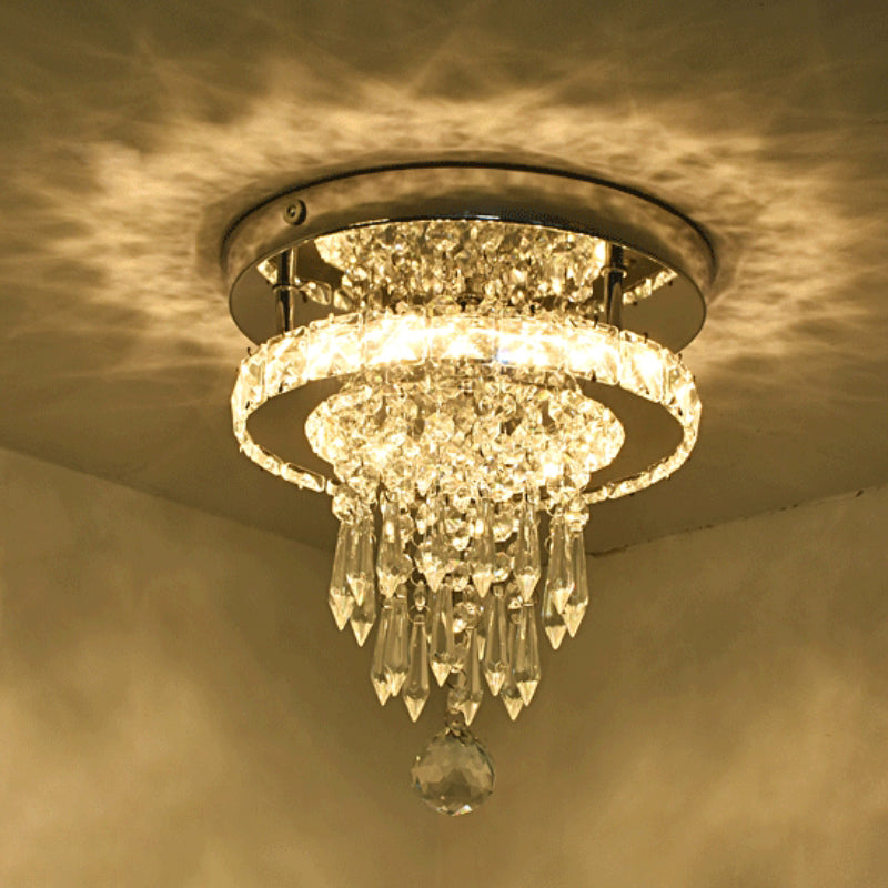 Luz de techo semiempotrada LED de lujo moderno de acero inoxidable con cuentas de cristal cuadradas y redondas para pasillo 