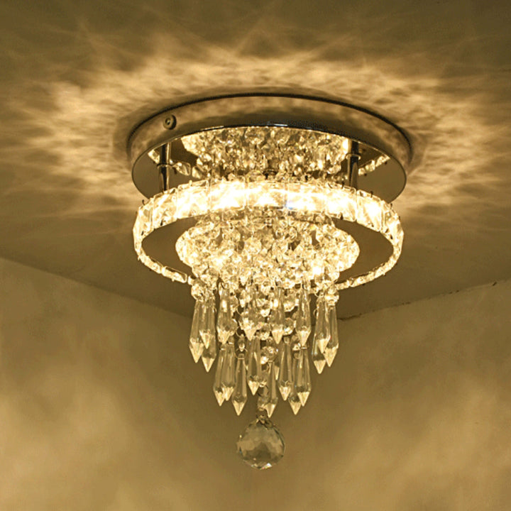 Luz de techo semiempotrada LED de lujo moderno de acero inoxidable con cuentas de cristal cuadradas y redondas para pasillo 