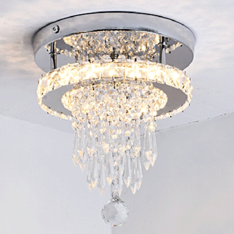 Luz de techo semiempotrada LED de lujo moderno de acero inoxidable con cuentas de cristal cuadradas y redondas para pasillo 