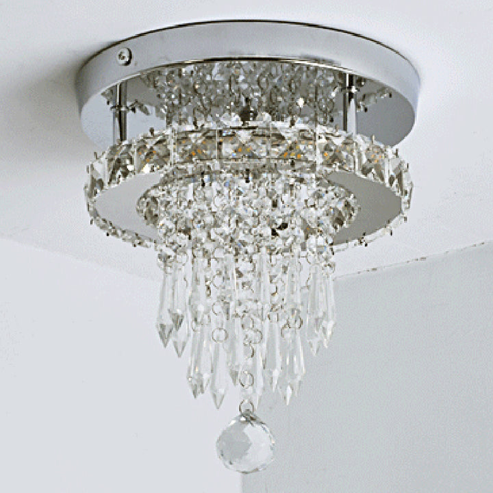 Luz de techo semiempotrada LED de lujo moderno de acero inoxidable con cuentas de cristal cuadradas y redondas para pasillo 