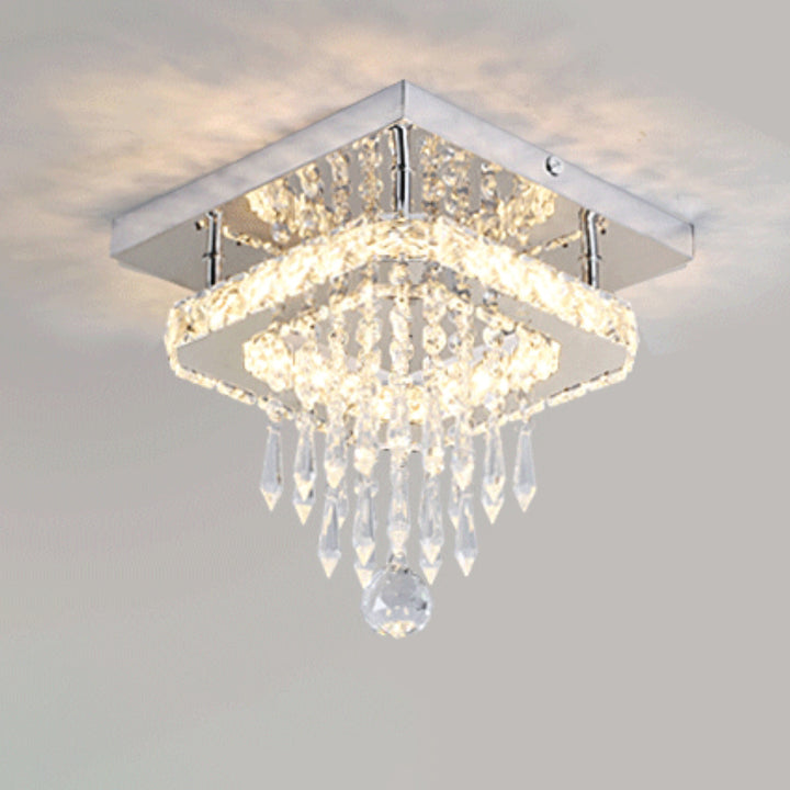 Luz de techo semiempotrada LED de lujo moderno de acero inoxidable con cuentas de cristal cuadradas y redondas para pasillo 