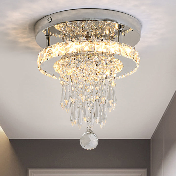 Lumière de Plafond Semi-Encastrée LED en Cristal Carré Rond en Acier Inoxydable Moderne de Luxe pour Couloir 