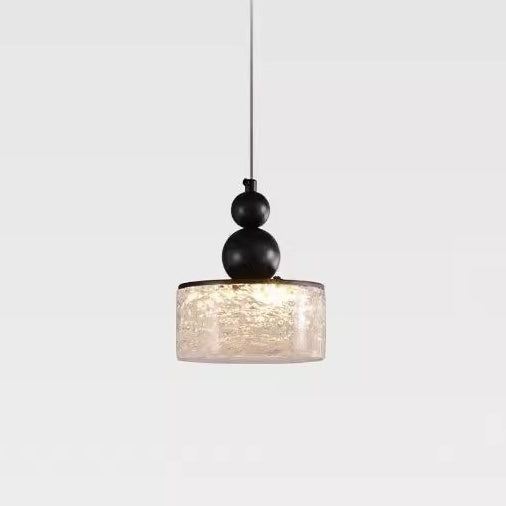 Suspension LED ronde en résine et acier inoxydable scandinave contemporain avec effet craquelé pour chevet 