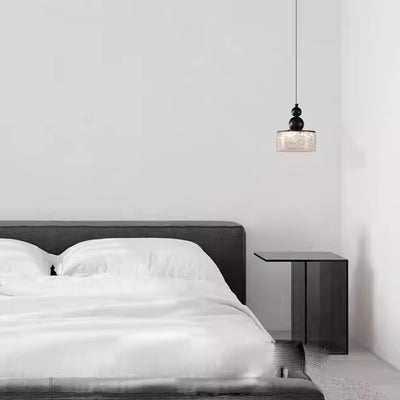 Suspension LED ronde en résine et acier inoxydable scandinave contemporain avec effet craquelé pour chevet 