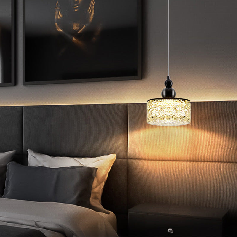 Suspension LED ronde en résine et acier inoxydable scandinave contemporain avec effet craquelé pour chevet 
