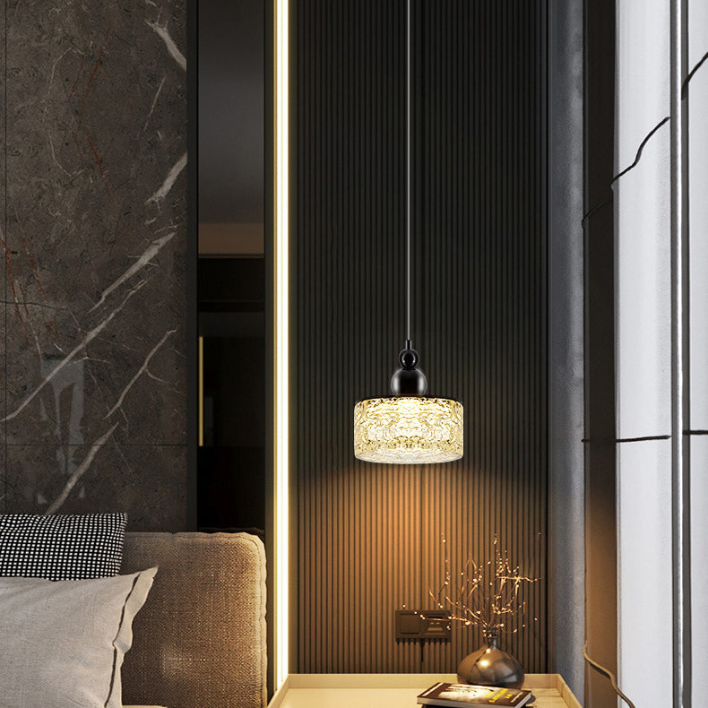 Suspension LED ronde en résine et acier inoxydable scandinave contemporain avec effet craquelé pour chevet 