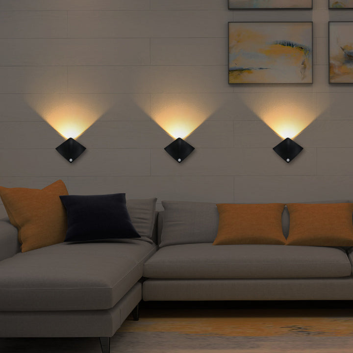 Lampe murale LED en losange magnétique ABS avec capteur de mouvement à batterie rechargeable de simplicité moderne pour couloir 