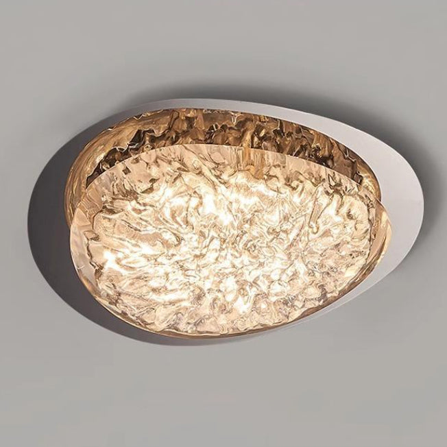 Plafonnier LED moderne Art Déco en acier inoxydable et résine ovale avec effet de glace craquelée pour chambre 